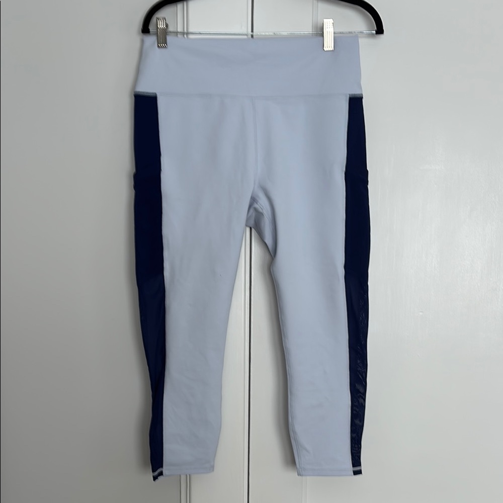Fabletics Powerhold Light Blue and Navy Leggings